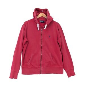 Polo Ralph Lauren Hoodie Full Zip Sweatshirt Mens L‎ Red Waffle Hood Y2K Grunge
